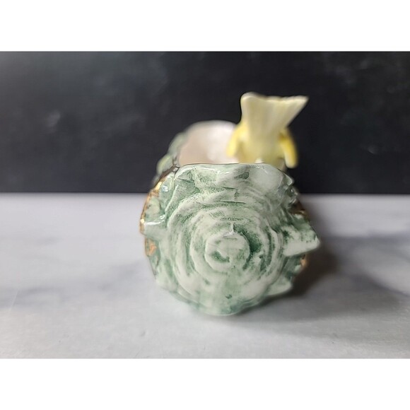 Ucagco Yellow Bird Ceramic Planter, Green Tree Trunk with Gold Gilding, Japan Vi - Picture 6 of 10